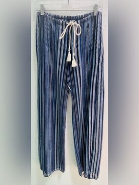BECCA Blue & White Stripe crochet beach Pants with Drawstring